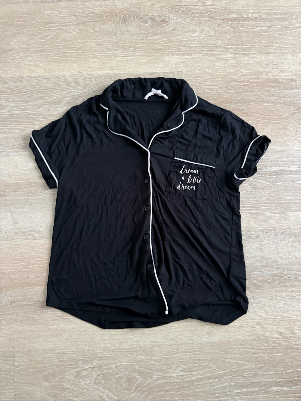 kate spade Black Short-Sleeve Button-Up Shirt with White Piping